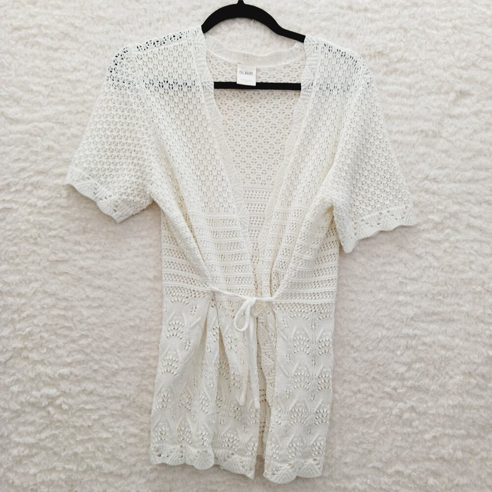 Kimono Swim Cover Cardigan Crochet Cottagecore Fairy Feminine Soft White Size M